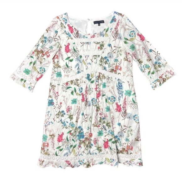 Sanctuary NWOT Botanica Floral White Ellie Bohem Eyelet Mini Dress Size XL - Picture 5 of 11